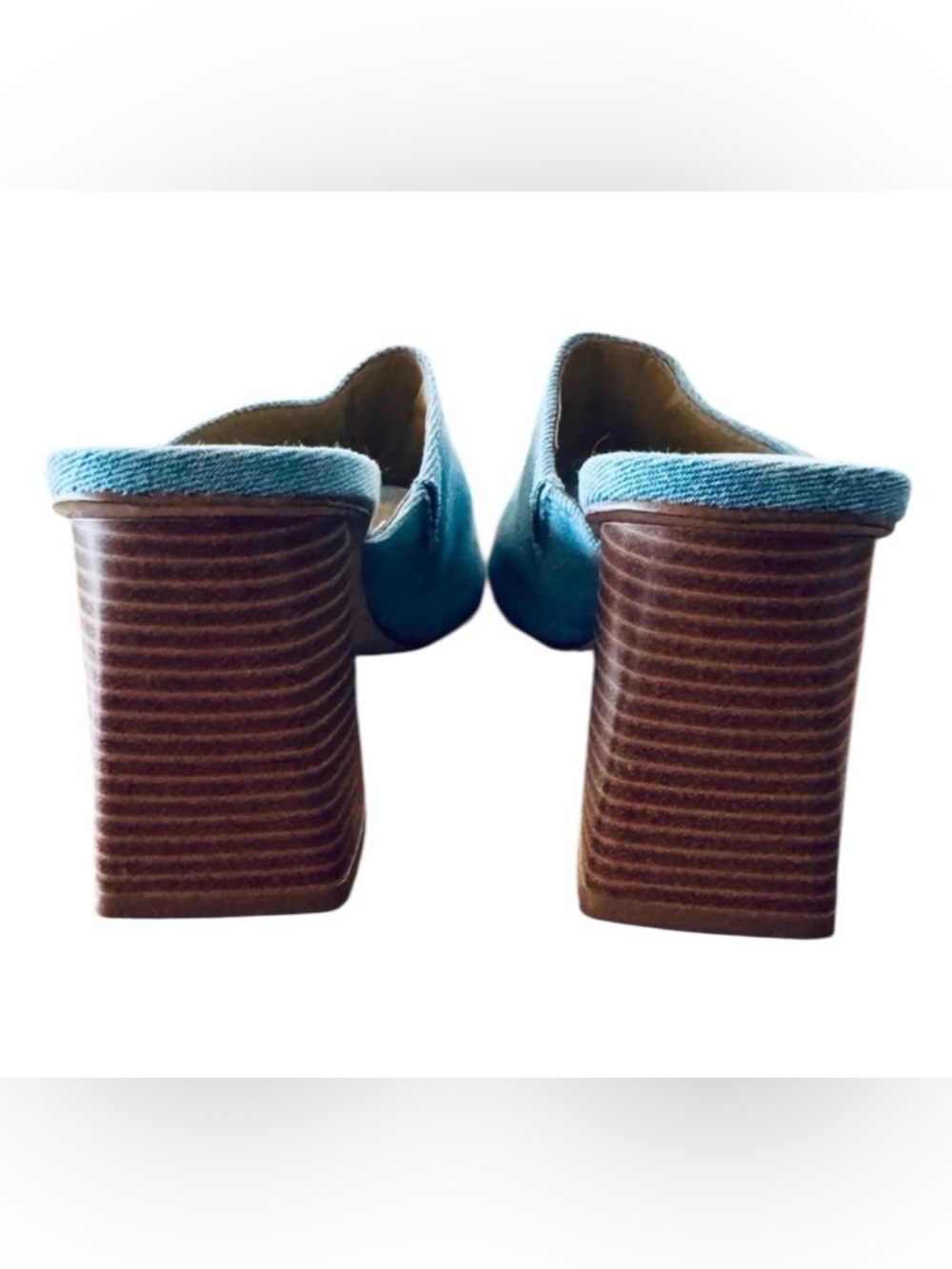 NWT Nine West size 9.5 Denim Blue Jean Slides Mules Block Heel Scandi Normgirl - Picture 8 of 11